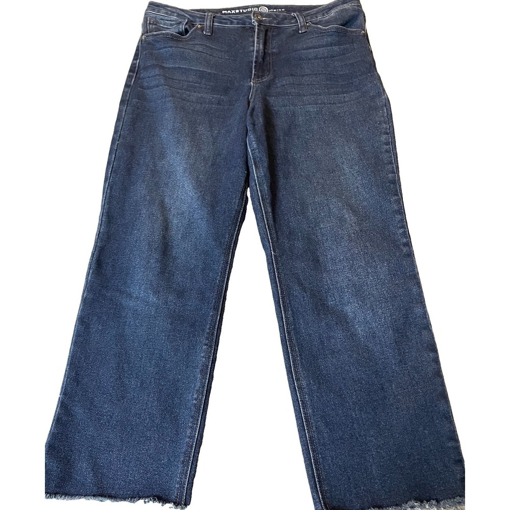 Max Studio Indigo Cropped Jeans Sz 14 Blue Denim Straight Leg High Rise